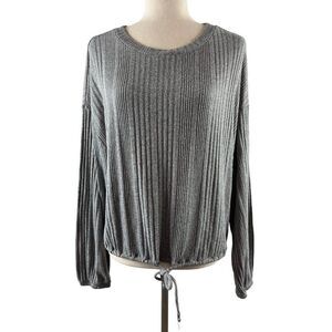 Gilly Hicks Dreamworthy Co-rd Cozy Rib Cinch Hem Long Sleeve Top Gray Medium